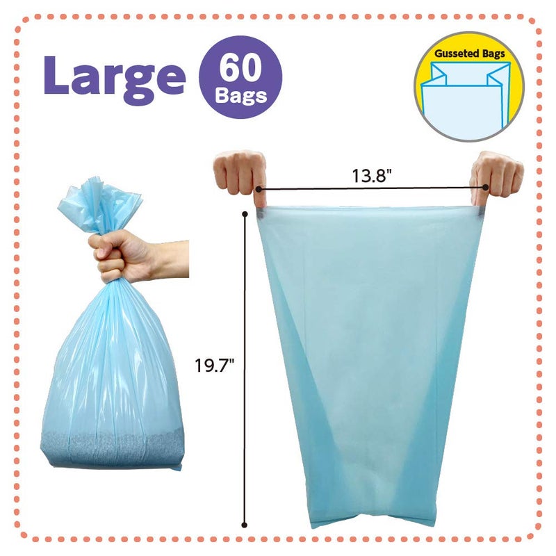 BOS Amazing Odor Sealing Cat Waste Disposal Bags - Durable, Unscented [Size: L, Color: light blue] (60 Count, Pack of 1) (60 Bags) â˜…NOT a litter box liner - Image 2